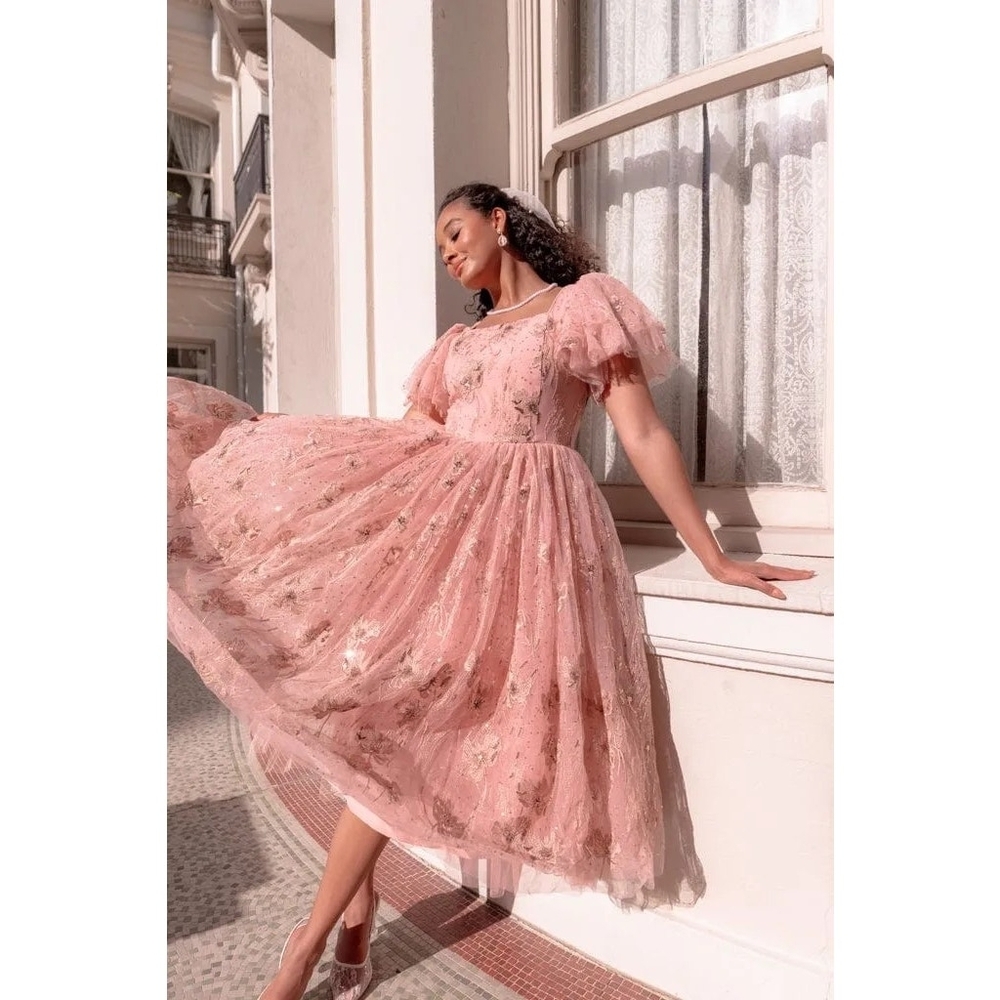 NWT JessaKae Eloise Pink Blush Sequin Midi Dress - Picture 5 of 10